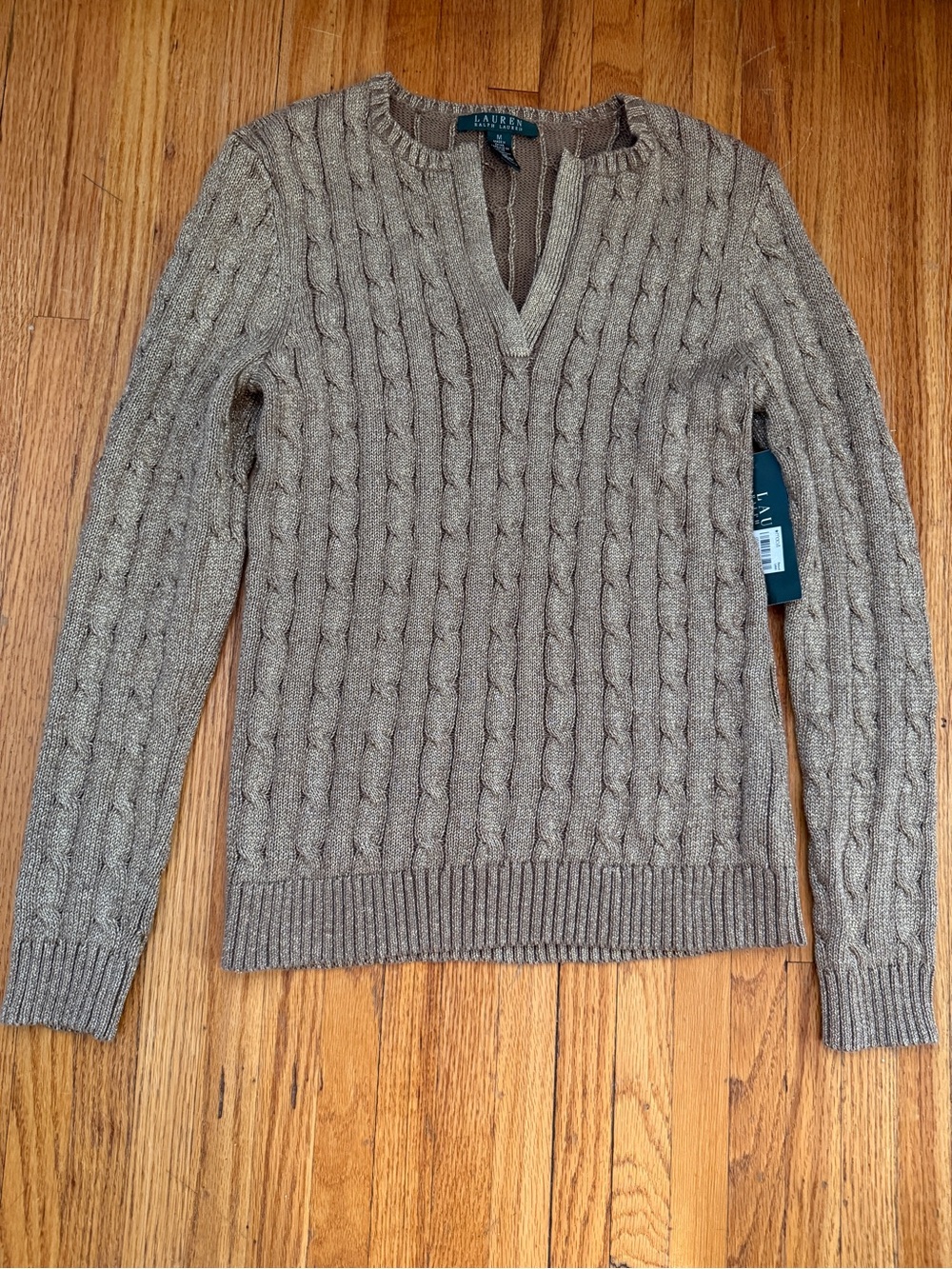 Lauren Ralph Lauren Women's Cable V-Neck Sweater - gold